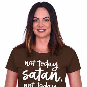JH Design Women's Religious Christian Not Today Satan Brown T-shirt
